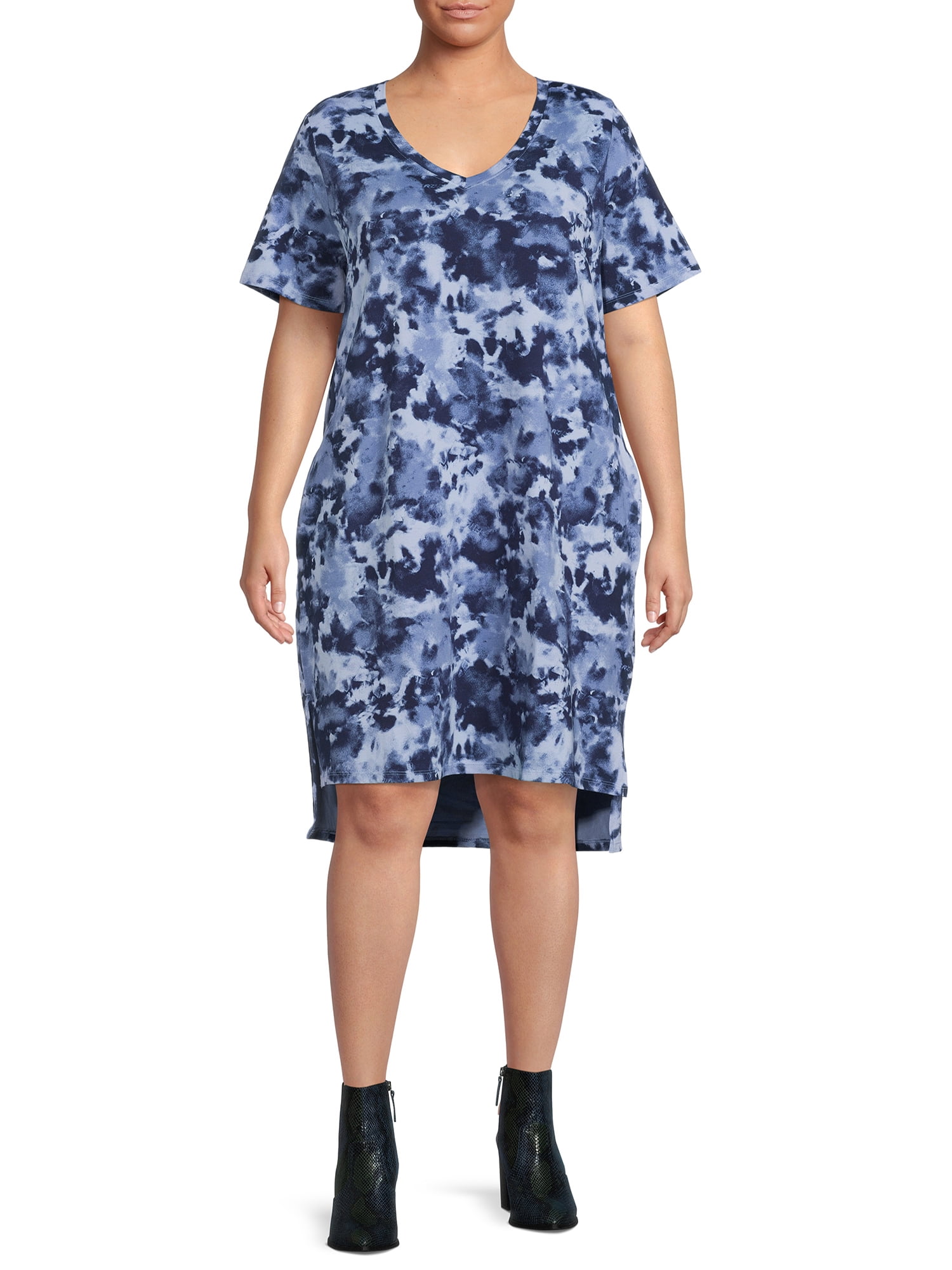 V-Neck T-Shirt Dress with High Low Hem 
