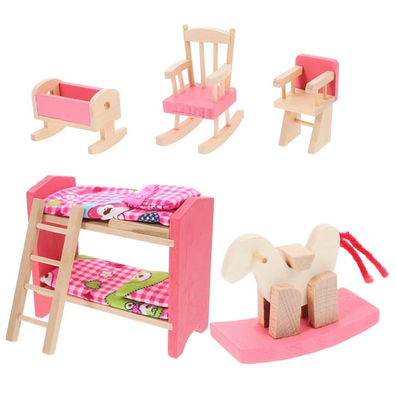Raindrops Wood Mini House Furniture Set for Dollhouse Decoration Assorted Color Sturdy Construction