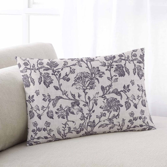 Spring Flowers Throw Pillow Cover, Pillowcase Protectors with Zipper, Breathable Decorative Lumbar Pillow Case Cover, Farmhouse Purple Pastoral Floral Leaf Pillow Shams for Couch Sofa 12x20Inch