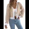 thumbnail image 2 of Suéteres Tipo Cárdigan de Rayas de Larga para Mujer, Suéteres de Punto con Botones Cortos A Rayas, Abrigos de Otoño A con Frente Abierto Caqui L, 2 of 10