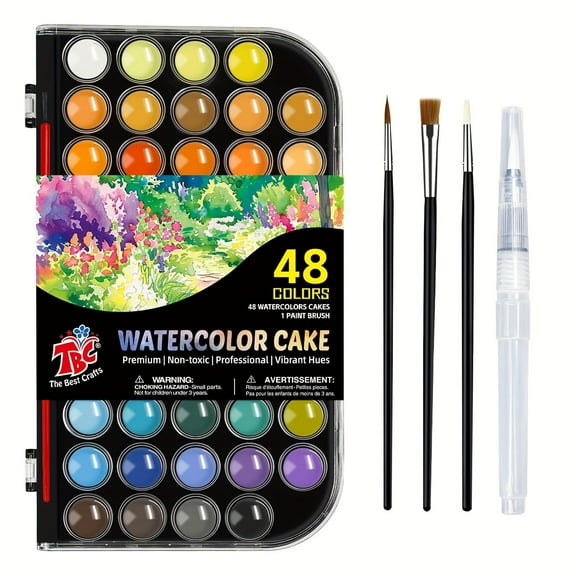 TBC The Best Crafts 48 Colors Watercolor Paint Set with Brush & Pen, Travel Art Kit