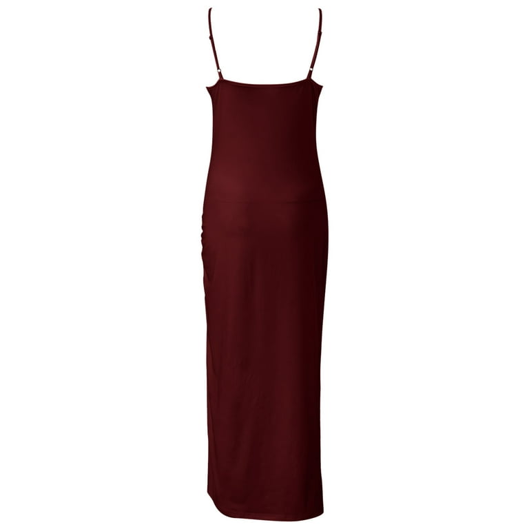 PEASKJP Plus Size Dresses for Women Sleeveless Pleated High Slit Spaghetti  Strap Prom Gown Dress Red M