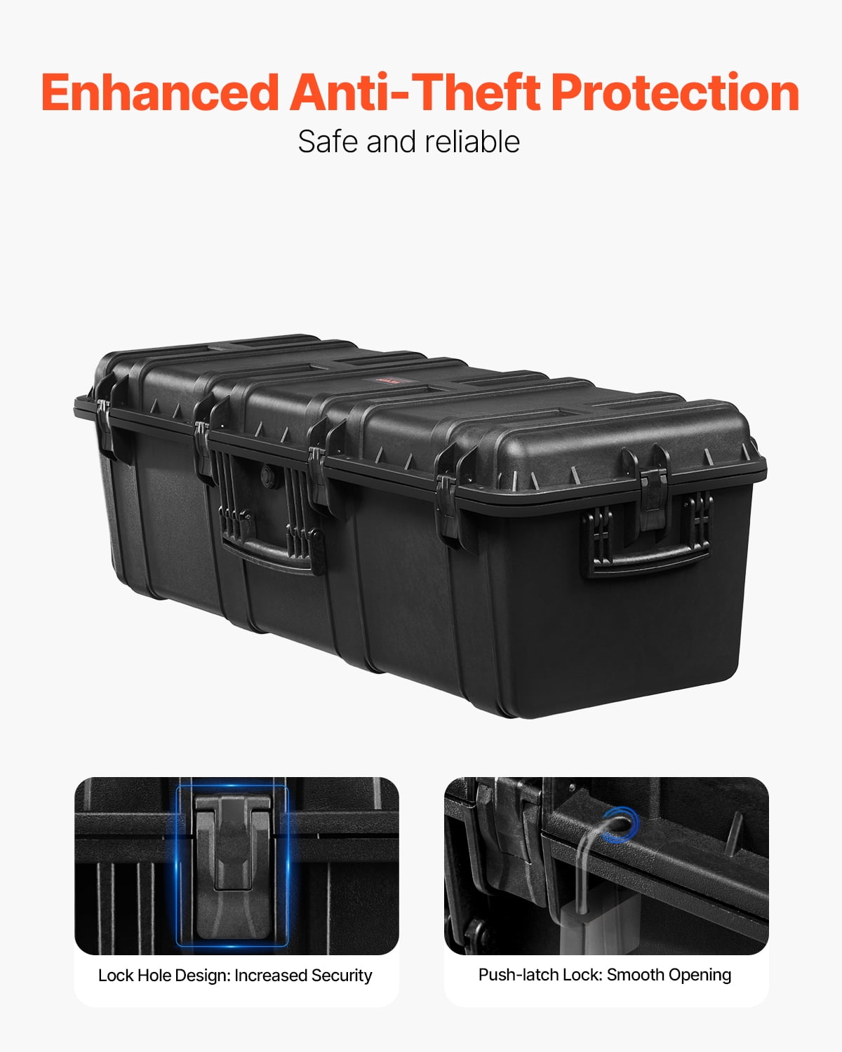 VEVOR Weatherproof Hard Case, Heavy Duty Protective Dry Box Case with Pre-Cut Foam & Retractable Pull Handles for Travel, Hunt, Military, Tactical, IP67 Waterproof Case for Cameras(112x41x34)
