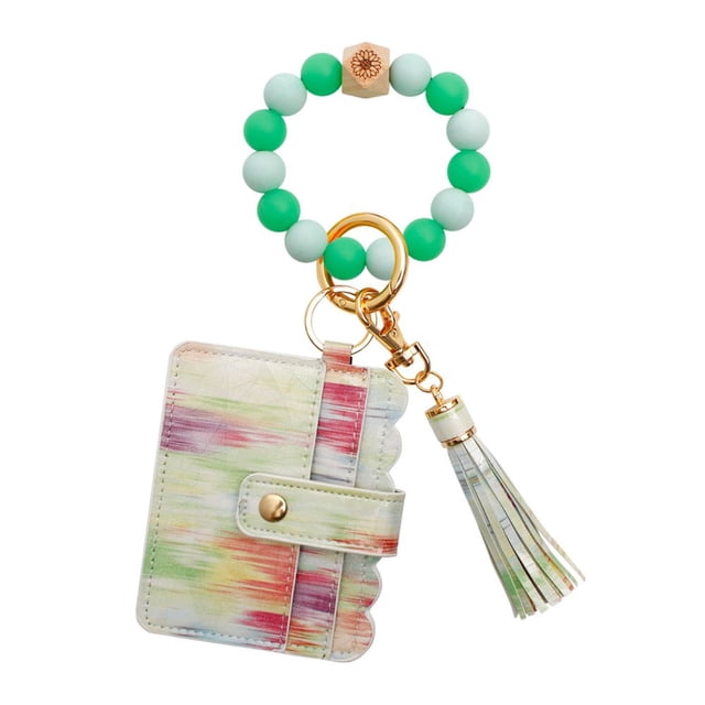 Luminous Silicone Keyring Bracelet Beaded Wrislet Keychain for Women Girl Card Wallet Car Keys Chain Holder Bangle Key