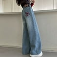 thumbnail image 4 of QNANSPI Jeans for Teen Girls, Kids Wide Leg Jeans, Big Kids Girls Denim Pants Straight Wide Leg Style Heart Embroidered Detail Casual Daily Outdoor Wear 4-15 Years, 4 of 6