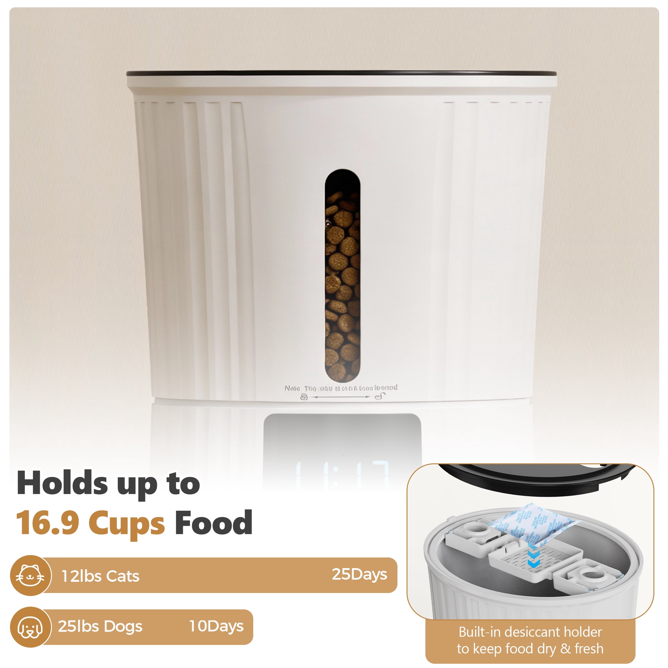 EDX WiFi 4L Automatic Pet Feeder&nbsp;with App, 7-Day Feeding Logs, 10s Voice Recorder & Dual Power, for Home/Weekend Trips,&nbsp;Timed Feeder for Cats & Dogs, White
