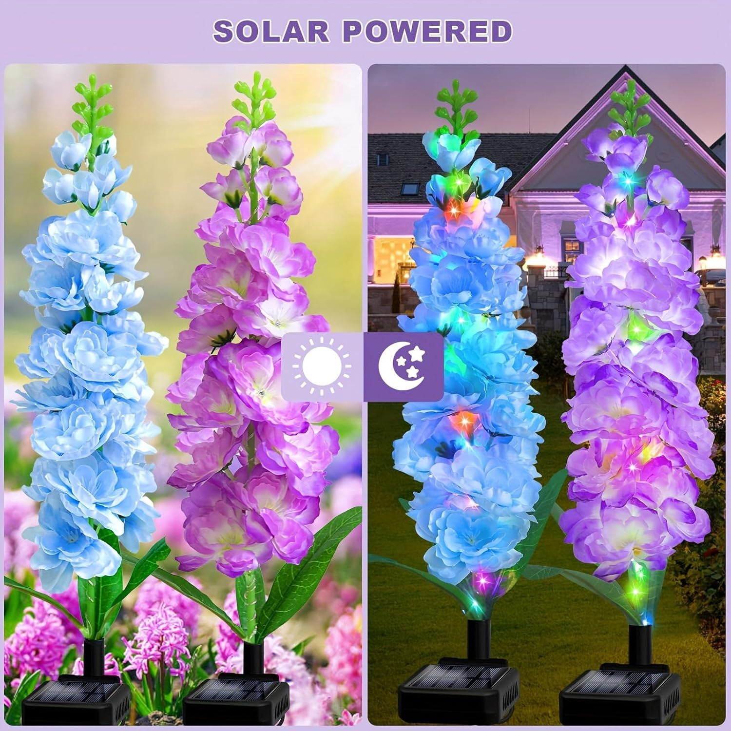 Solar Powered Hyacinth Flower Light, Solar Garden Patio Yard Decor, Color-Changing, Waterproof, Energy-Efficient, and Durable Outdoor Decoration, for Lawn, Path, Courtyard Garden