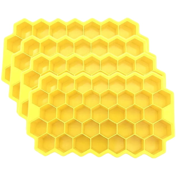 Bandeja de hielo hexagonal SiliBlockYellow 4Pzas Amarillo Silicón 37Cavidades Grado Alimenticio Flexible.