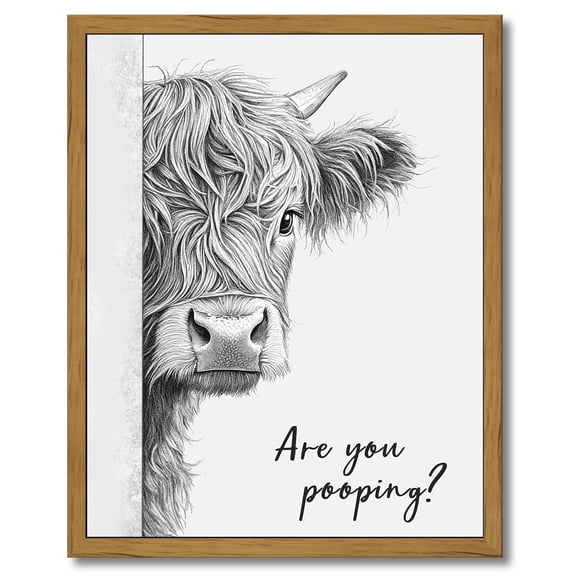 Drsoum Funny Highland Cow Bathroom Wall Art Rustic Farmhouse Wall Decor with Humorous Are You Pooping Canvas Print Cute Animal Canvas Art for Restroom 8x10in Brown Framed