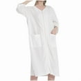 thumbnail image 5 of Sakmal Waffle Women Robes Lightweight Long Length Zip Front Plus Size Sleepwear for Women Cute White Ladies Robe M, 5 of 5
