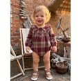 thumbnail image 5 of RUINIXCW Newborn Baby Girl Spring Fall Clothes Gingham Plaid Bubble Romper One Piece Outfit 0 3 6 9 12 18 Months Sweet Long Sleeve Button Front Doll Collar Jumpsuit Playsuit, 5 of 9