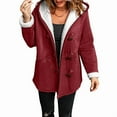thumbnail image 2 of Women'S Fleece Collar Long Sleeve Hooded Button-Down Jacket with Pockets Wine Red XXL, 2 of 7