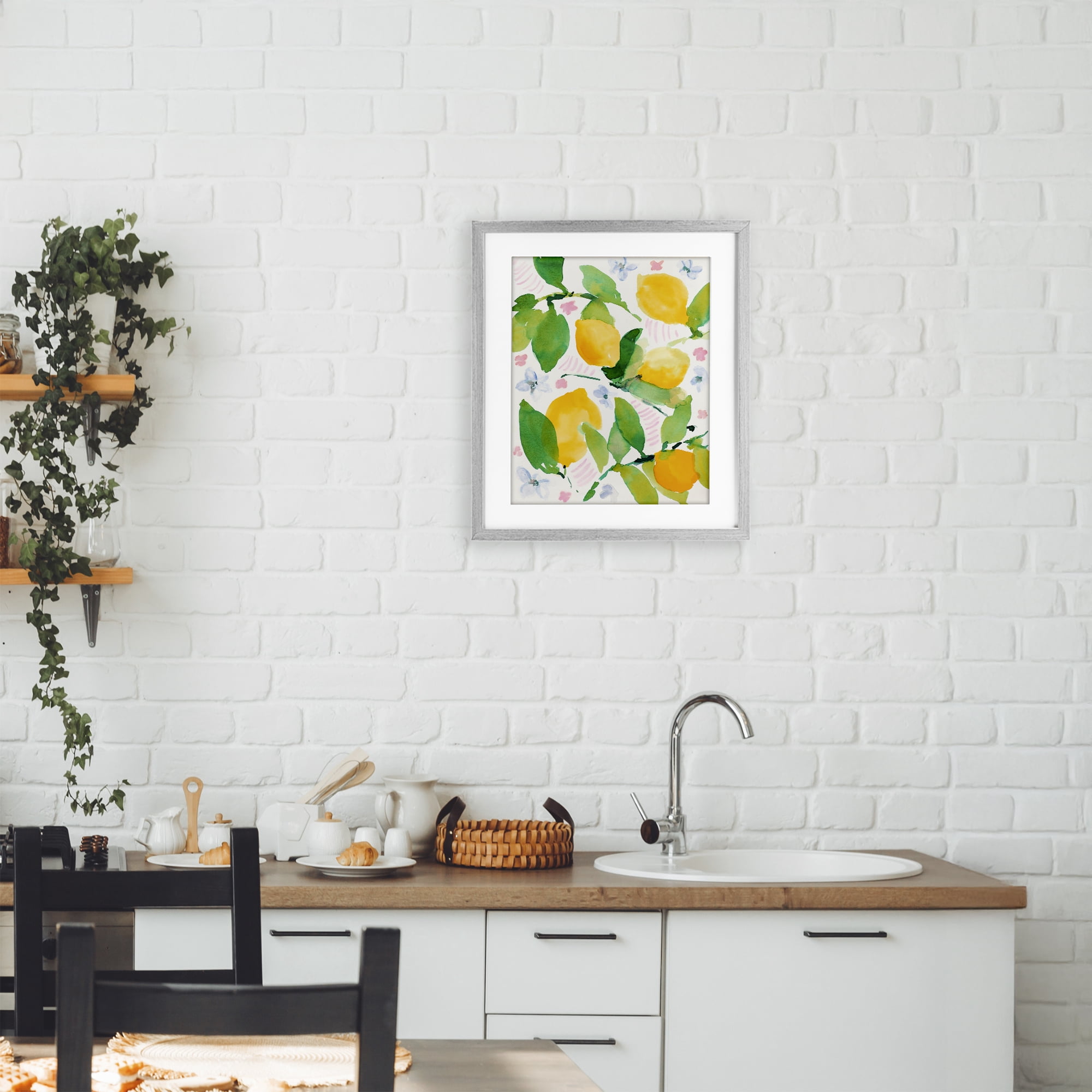 Stupell Industries Garden Lemons with Pastel Florals Gray Framed Print Under Glass, design by Lanie Loreth