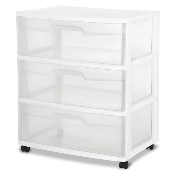 Plastic Storage Drawer Cart, 3 Drawer Organizer with Wheels - White Medium Duty Home Office Organization & Storage Containers