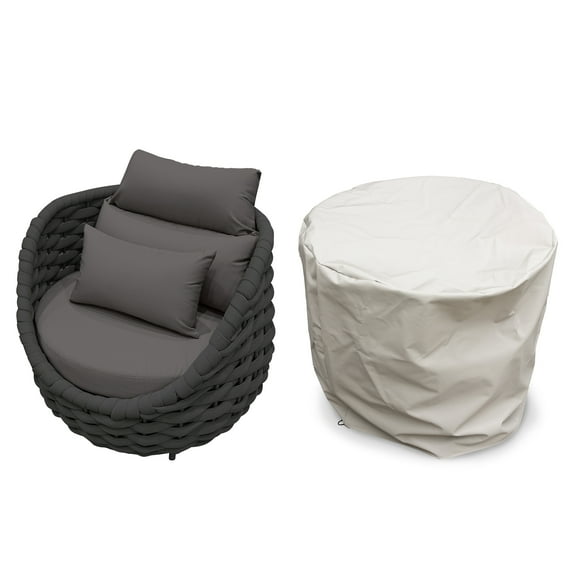 Vmopu Waterproof Outdoor Sofa Cover, Heavy Duty Single Patio Sofa Cover, Outdoor Furniture Cover with Contraction Rope (34.25Wx34.95Dx30H inch, Beige)