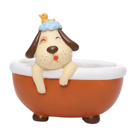 Plant Pot Flower Pot Creative Resin Home Decor Succulent Planter Cute Dog Style Indoor Plantpot with HoleDesktop Decoration for Home, Office Take bath