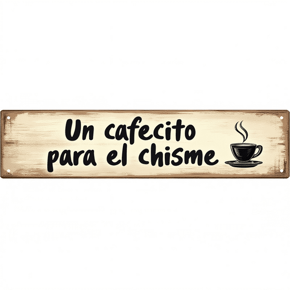Decorative Tin Sign 16x4 Inches - "Un cafecito para el chisme" Coffee Chat Design - Perfect for Kitchen, Living Room, Dining Room - Vintage Decor for Home, Funny Room Decor, Kitchen Signs