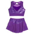 thumbnail image 6 of Yeahdor Kids Girls Sequin Dance Outfits 2 Piece Crop Top with Skirt for Jazz Latin Cheerleading Dancing Purple 14, 6 of 7