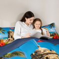 thumbnail image 4 of Manfei Puerto Rico Queen Comforter Set,Sea Coconut Trees Comforter Sets Queen,Red Flowers Decor,Navy Blue Reversible,3 Pieces,1 Comforter and 2 Pillowcases, 4 of 7
