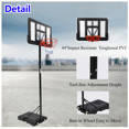 thumbnail image 4 of Portable Basketball Hoop System , 5.2-10 ft Height Adjustable Basketball Goal for Kids, Youth, and Adults, 44" Shatterproof Backboard, Rust-Resistant Steel Pole, Easy to Move with Wheels, for Outdoor, 4 of 6