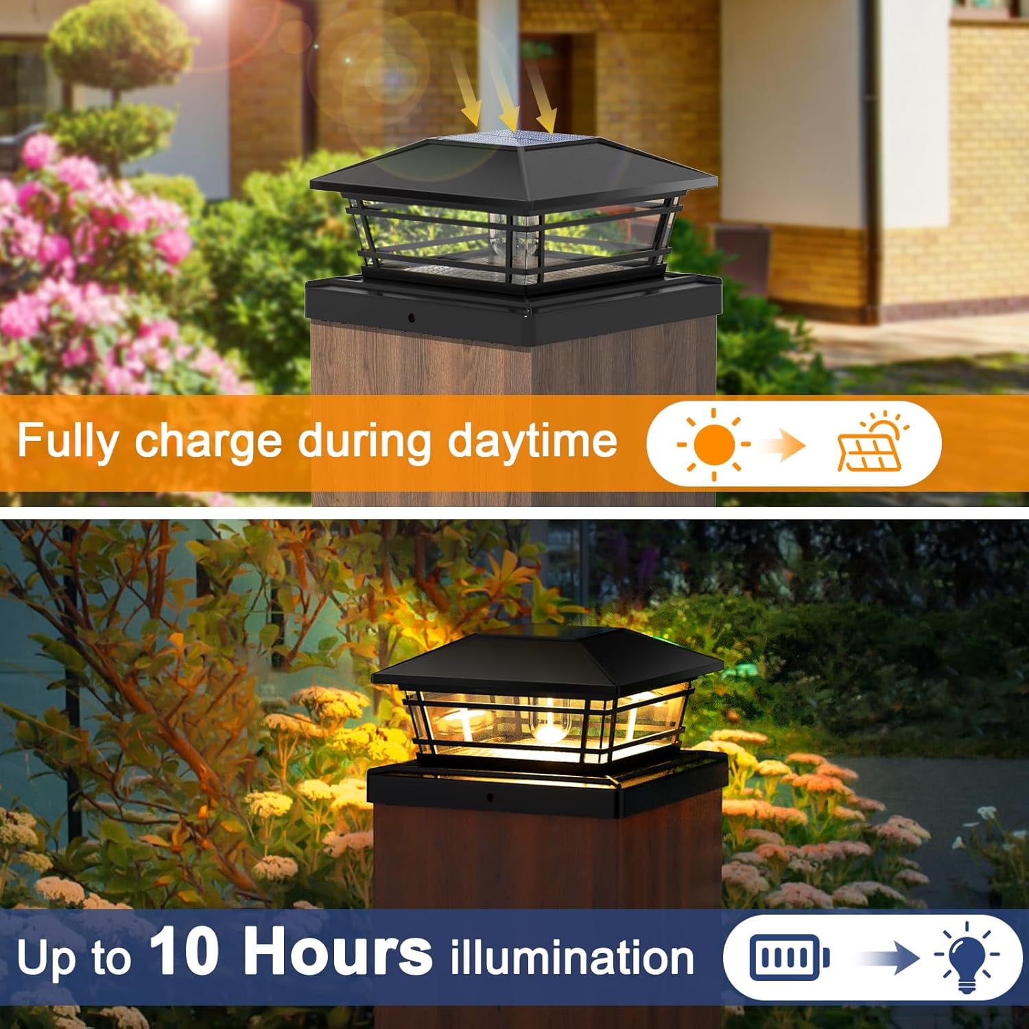 Solar Post Cap Lights Outdoor, 8 Pack, 2 Brightness Settings, Waterproof for 4x4/5x5/5.5x5.5 Wood Posts, LED Warm Light for Fence, Deck, Garden, Yard