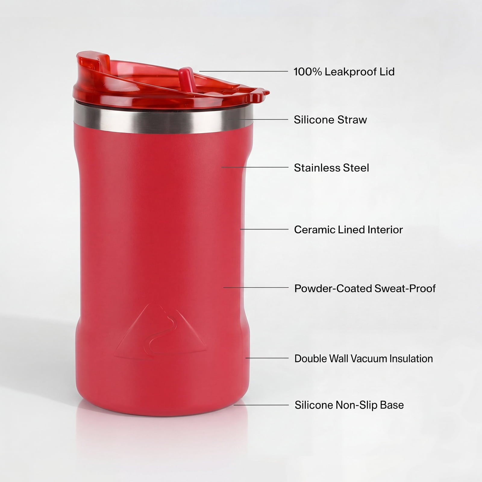 Ozark Trail 16oz Ceramic Lined Stainless Steel Can Tumbler with 2-in-1 Lid,Patriotic Red