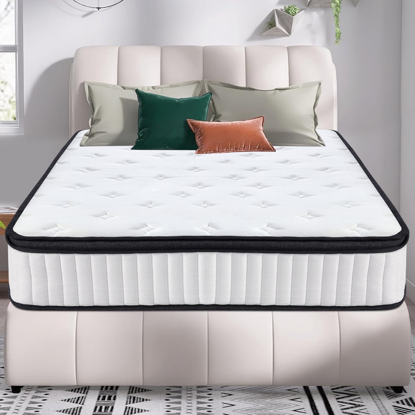 VFD 12 inch Spring Sensation Hybrid Mattress, Queen, Fiberglass Free, Medium Firmness, Durable Support, Certified Safe Foams & Fabric, Mattress in A Box, White