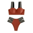 thumbnail image 3 of Hipattires Plus Size Bathing Suits for Women Brown 2 Piece with Molded Cups Bikini Sets Plain Comfy Beach Ladies Swimwear Swimsuits, 3 of 6