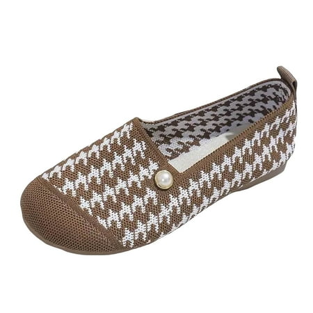 

QYZEU Womens Walking Sneakers Shoes Women Casual Dress Women s Ballet Shoes Round Toe Slip On Knit Casual Dress Shoes Comfort Ballerina Walking Shoes Khaki 41