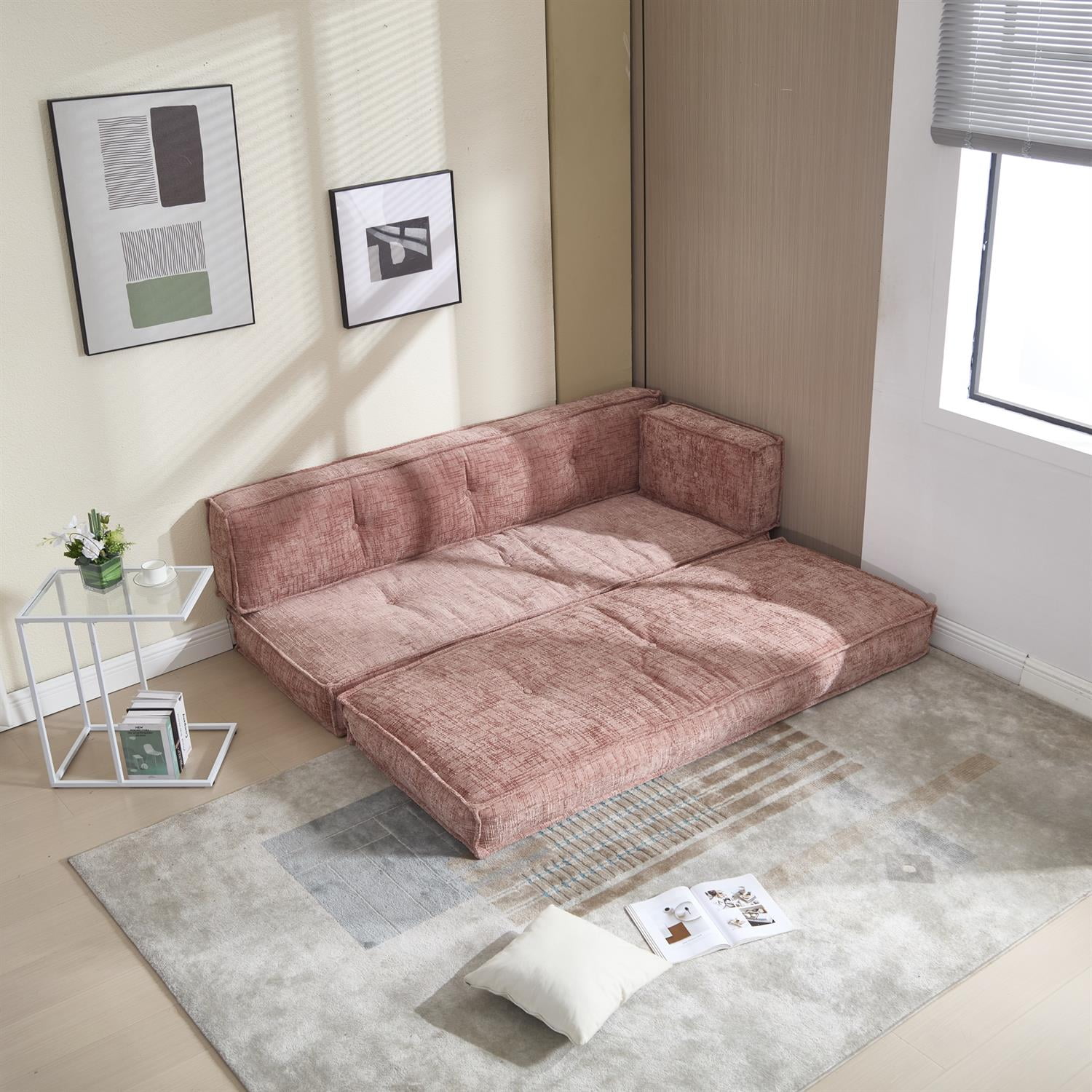 Demi Bonn 78" Versatile Chenille Sectional Sofa with Side Pocket, Modern Couch for Living Room, Customize Layout to Fit Any Space, Pink