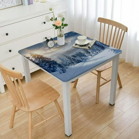 

Facannap Snow Trees Mountain Square Table Cover Oil Resistant Wear Resistant Reusable Desktop Protection 100% Polyester Fiber 46*46