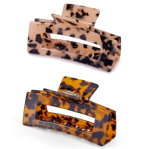 Pinzas para el cabello grandes, pinzas para la mandíbula para el cabello de celuloide con caparazón de tortuga con recorte grande, pinza para el cabello rectangular de diseño francés de 4,1 pulgadas p