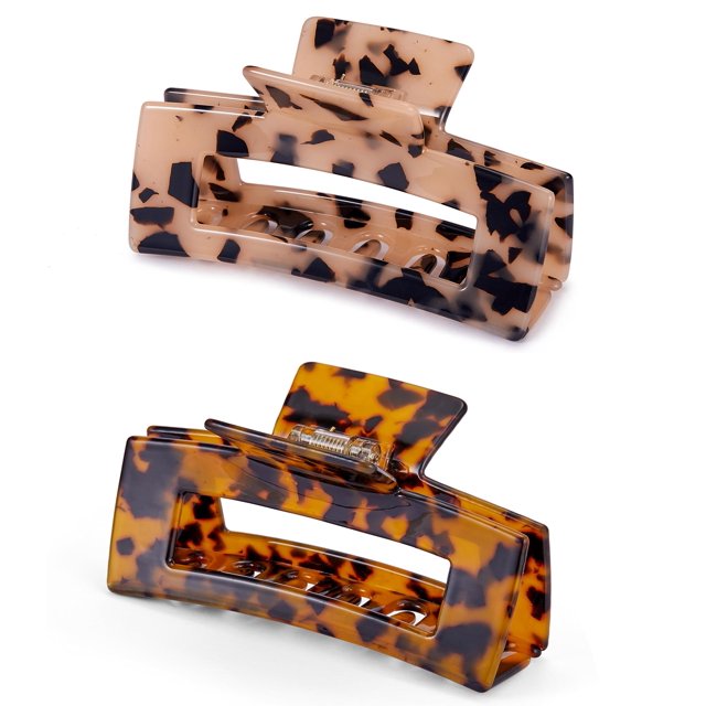 Pinzas para el cabello grandes, pinzas para la mandíbula para el cabello de celuloide con caparazón de tortuga con recorte grande, pinza para el cabello rectangular de diseño francés de 4,1 pulgadas p