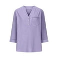 thumbnail image 6 of ITSAME Women's Plus Size Blouse, Loose Fit Short Sleeve Button V Neck Summer 2025 Casual Dressy Tops Purple S, 6 of 7