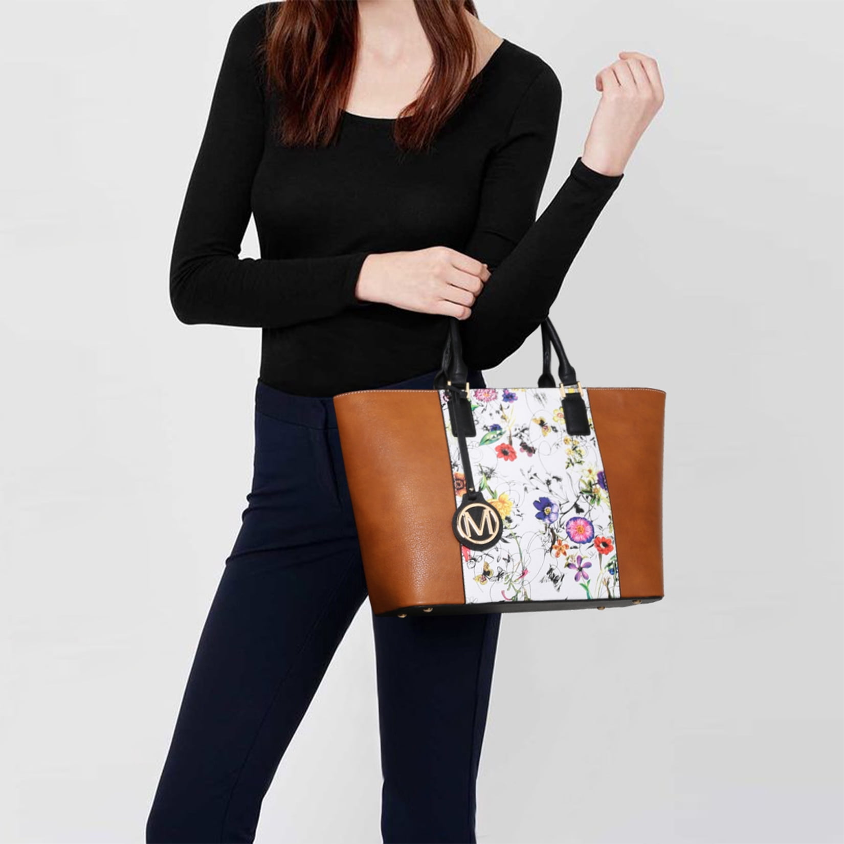 MKP Women Two Tone Handbags Fashion Shoulder Bag Work Tote Satchel Purses 2pcs Set