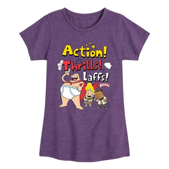 Captain Underpants - Action Thrills & Laffs - Toddler & Youth Girls Short Sleeve Graphic T-Shirt