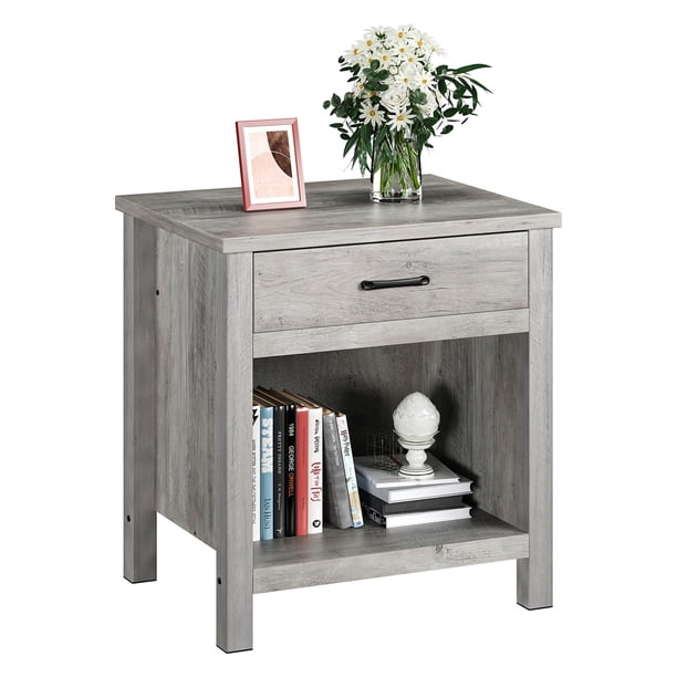 Yeshouse Mesa auxiliar moderna gris con cajón, mesita de noche versátil y compacta para dormitorio o guardería, fácil de montar y práctica para cualquier habitación