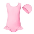 thumbnail image 1 of Girls One Piece Swimsuit with Matching Swim Cap Sleeveless Ruffle Hem Bathing Suit Beach Pool Swimwear, 1 of 4