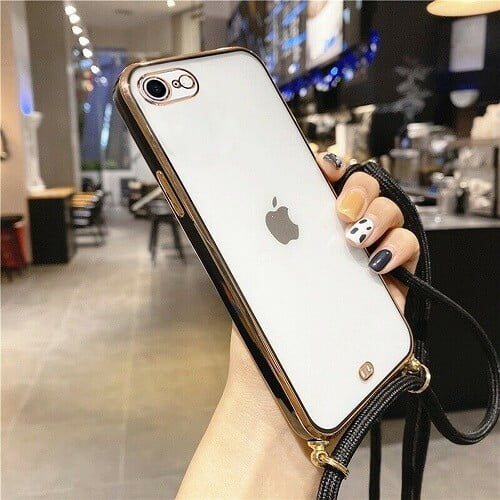 For Apple iPhone 8 Black Smart Shockproof Luxury Stream Electro Plating Elegant Cover Case