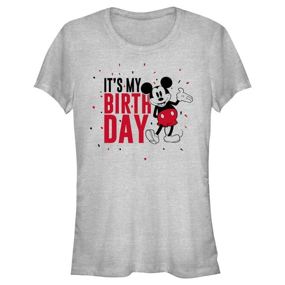 Junior's Mickey & Friends It's My Birthday Retro Mouse Graphic Tee Athletic Heather Small