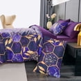 thumbnail image 5 of RYNGHIPY 3 PCS Purple Gold King Comforter Set, Marble Geometric Honeycomb Theme Decor Yellow Leaf Bedding Set, Modern Foil Print Bed Set (Purple King), 5 of 9