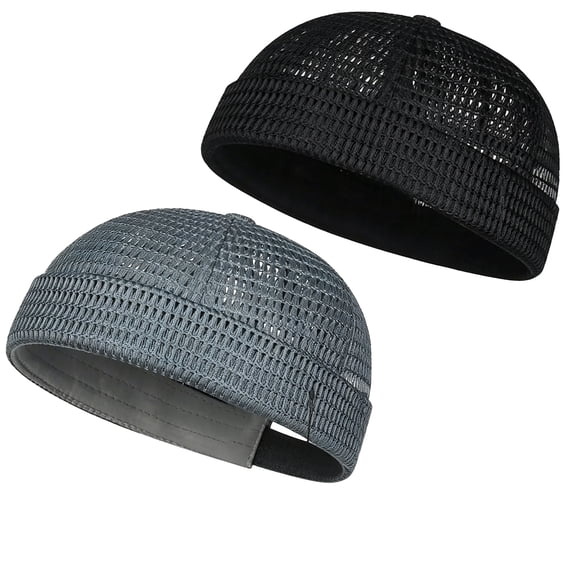 2 Pack Men's Breathable Brimless Hat, Summer Mesh Cooling Cap