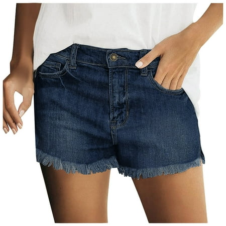 WNVMWI Womens Shorts Yoga Shorts for Women Long Shorts Women s Jeans Shorts Retro Yellow Mud Denim Jeans High Waisted Ripped Stretchy Denim Hot Short Straight Leg Summer Jean Shorts Blue Girls Kh XL