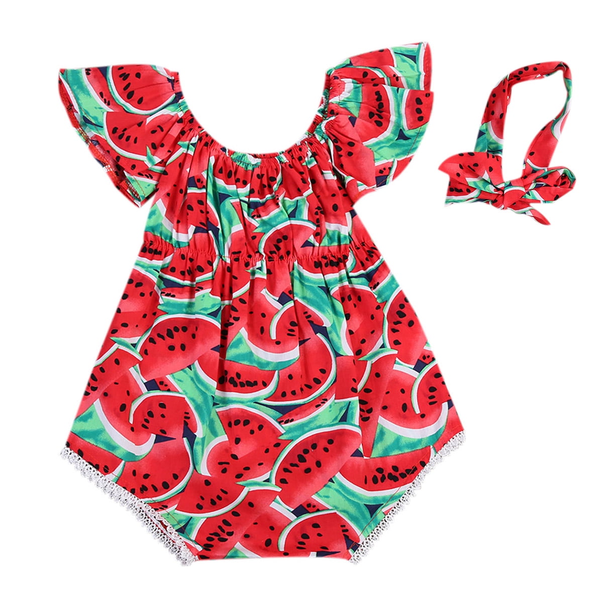 Infant Baby Girls Watermelon Outfits Clothes Romper Bodysuit Jumpsuit Headband 