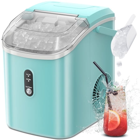 KISSAIR Portable Countertop Ice Maker, Pebble Ice Machine with Self-Cleaning, Nugget Ice,35lbs/24hrs,with Ice Basket/Ice Scoop-Green