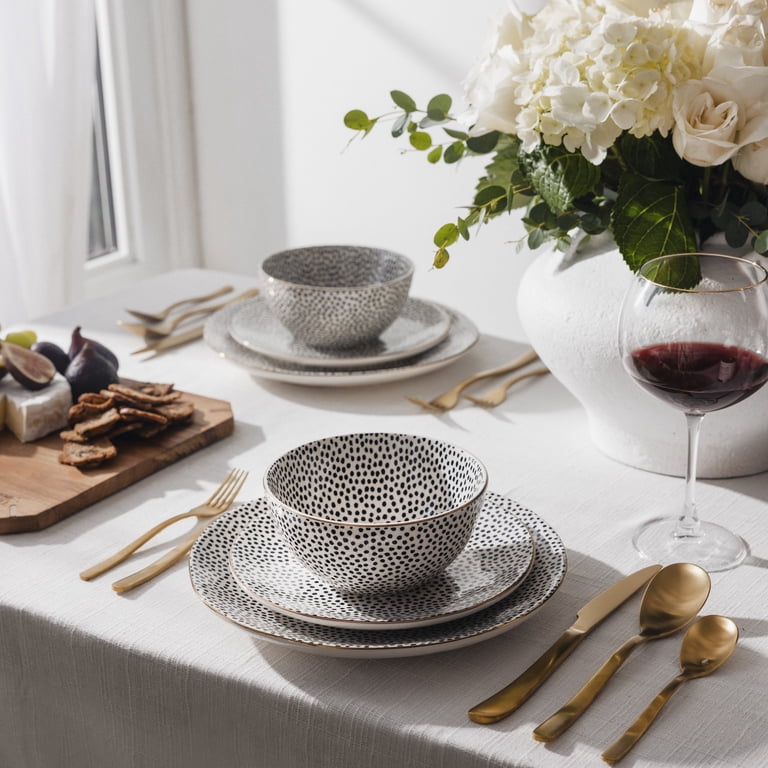 Thyme & Table Ceramic Salad Plate Black and White with Gold Rim