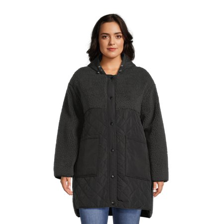 Jason Maxwell Women’s and Women’s Plus Size Mixed Media Jacket with Hood, Sizes S-3X