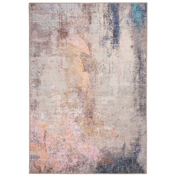KUKOON Beige Modern Abstract Washable & Non Slip Area Rug