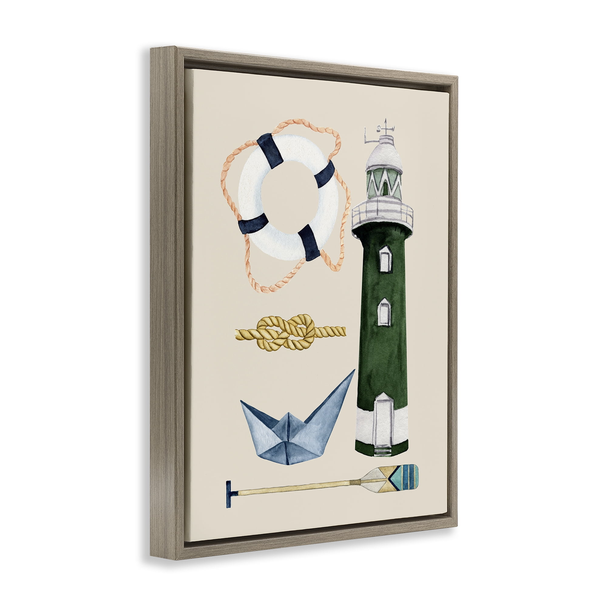 Stupell Industries Maritime Nautical Items Nautical & Beach Painting Brown Floater Framed Canvas Art Print Wall Art, 25 x 31