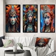 thumbnail image 1 of Designart "Festive Slavic Spiritual Portraits V" Boho Woman Framed Wall Art Set Of 3 - Red Woman Boho Frame Canvas Set For Living Room Decor, 1 of 6